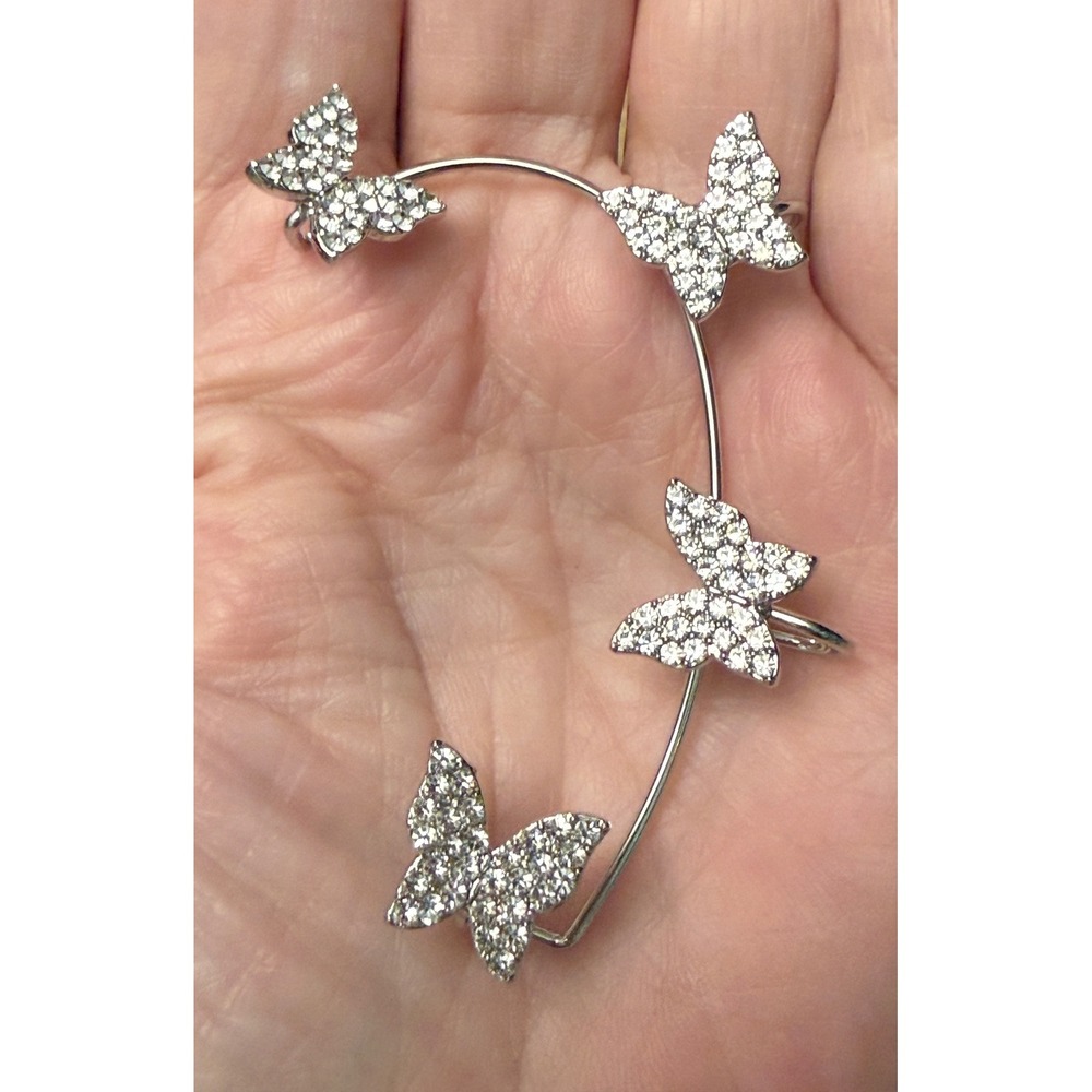 Ear Cuff Silver Rhinestone Butterfly Climber Fairycore Whimsical No Piercing 🦋
